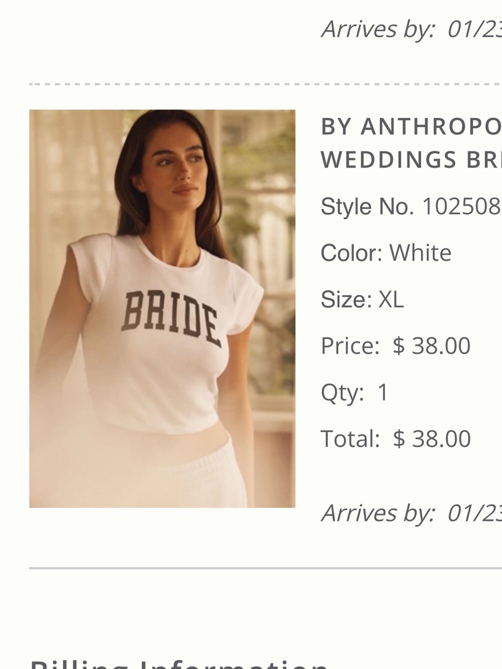 Anthropologie White Cropped Graphic Tee with Black 'BRIDE' Lettering